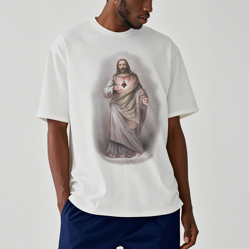 Christiandiscipleshop Retro Style Sacred Heart Short Sleeve Washed T-shirt