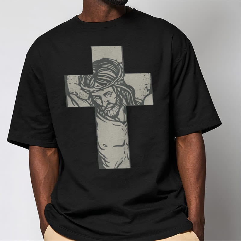 Christiandiscipleshop Retro Style Jesus on the Cross Short Sleeve Washed T-shirt