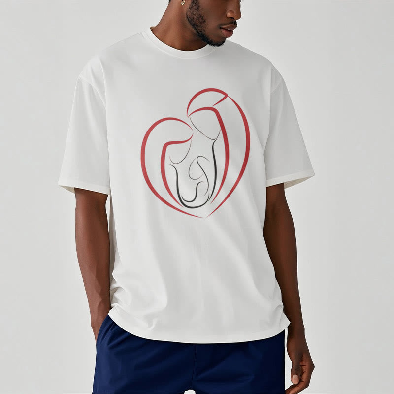 christiandiscipleshop Minimalist Style Sacred Family Heartline Art Short Sleeve Washed T-shirt