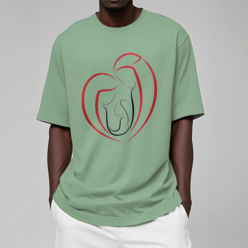 christiandiscipleshop Minimalist Style Sacred Family Heartline Art Short Sleeve Washed T-shirt