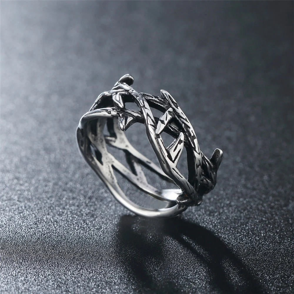 Christiandiscipleshop Crafted Retro Style Jesus Crown of Thorns Titanium Steel Ring