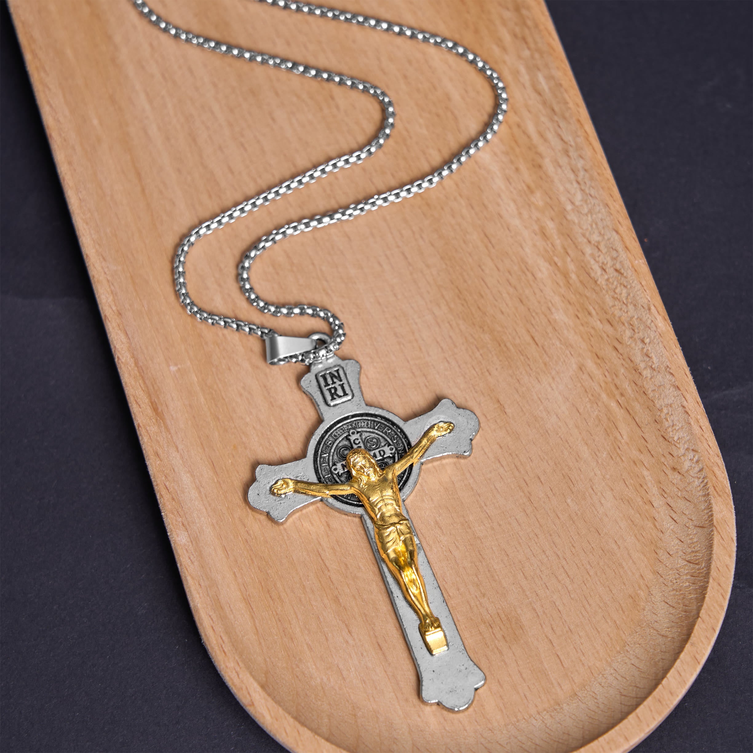 Christiandiscipleshop Classic Style St. Benedict Icon Jesus Crucifix Alloy Pendant Necklace