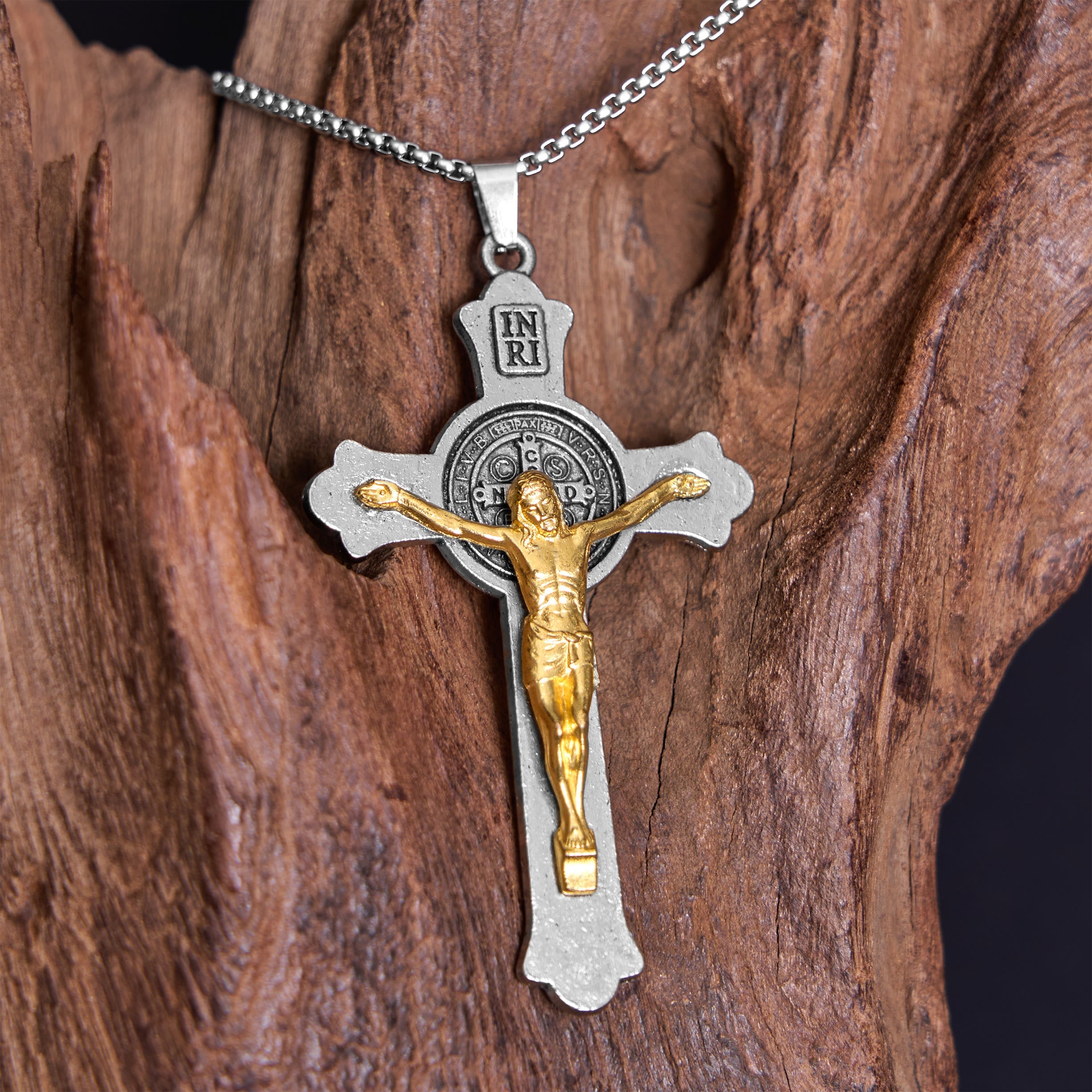 Christiandiscipleshop Classic Style St. Benedict Icon Jesus Crucifix Alloy Pendant Necklace