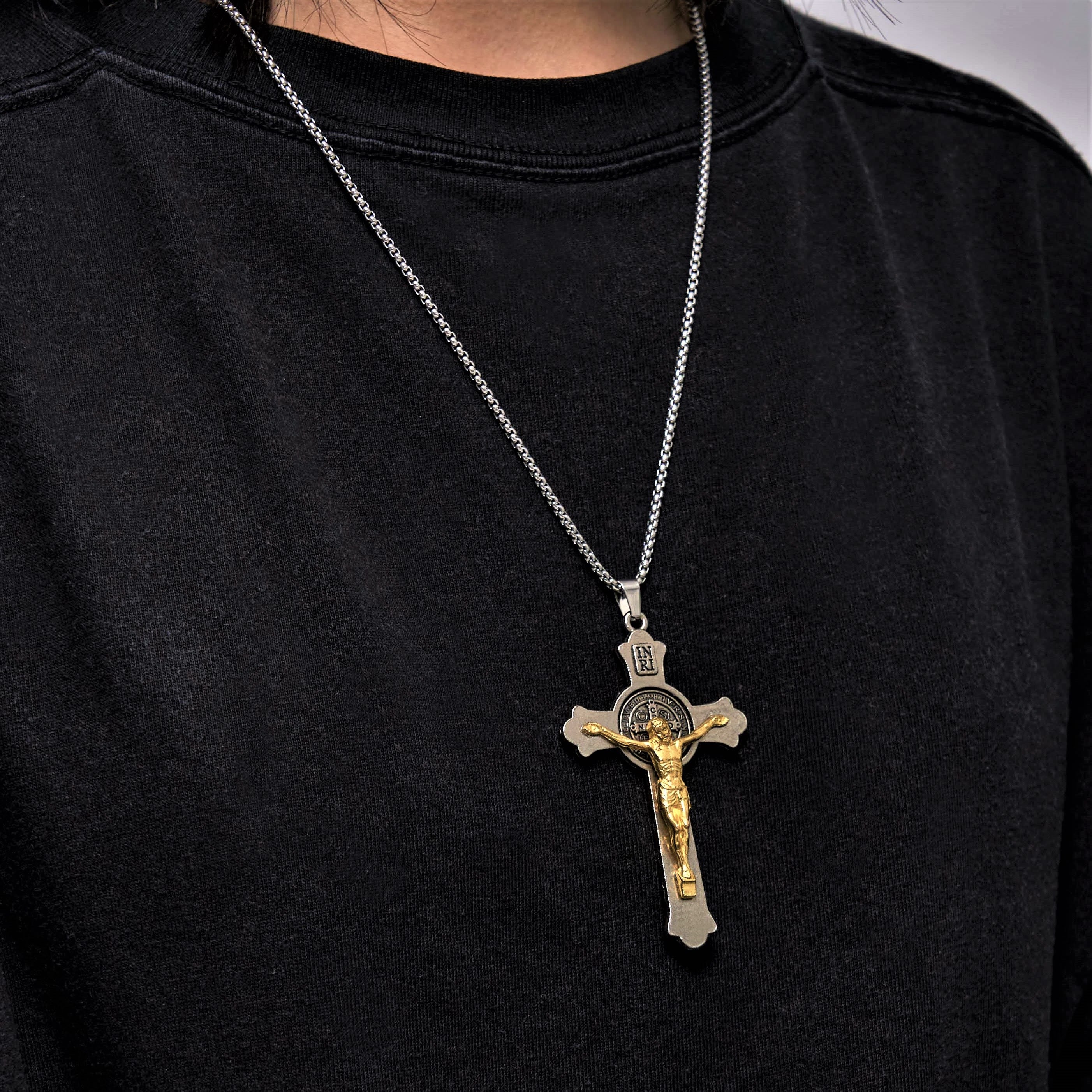 Christiandiscipleshop Classic Style St. Benedict Icon Jesus Crucifix Alloy Pendant Necklace
