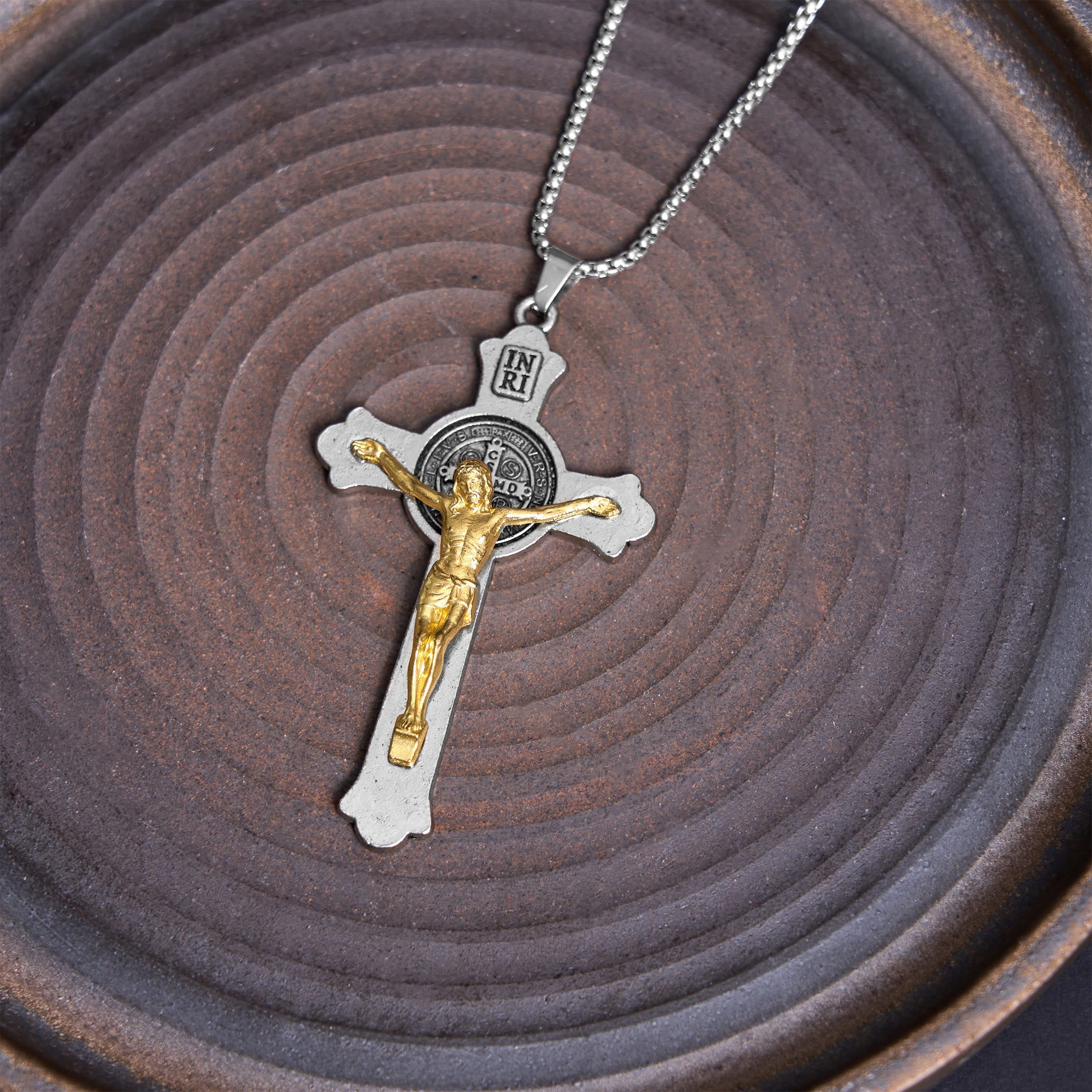 Christiandiscipleshop Classic Style St. Benedict Icon Jesus Crucifix Alloy Pendant Necklace