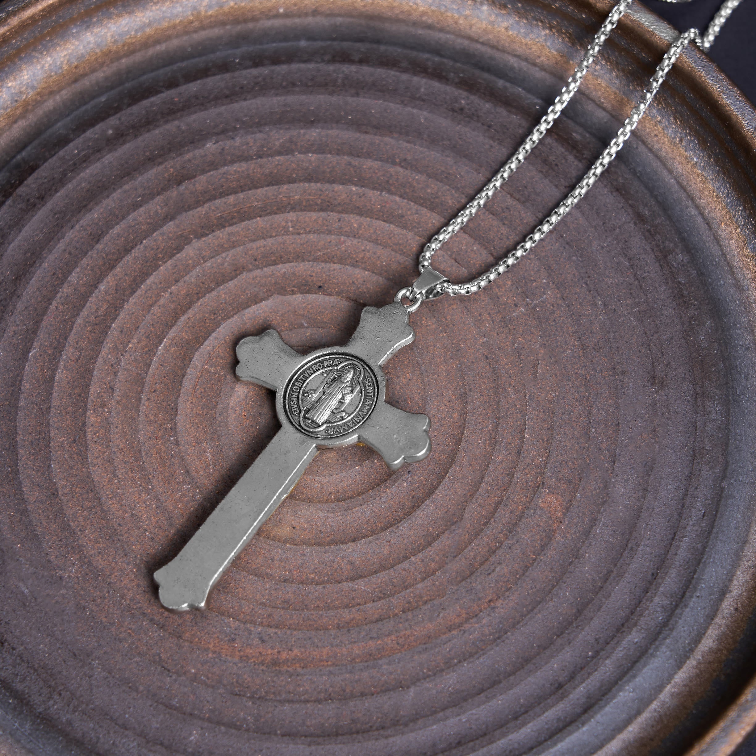 Christiandiscipleshop Classic Style St. Benedict Icon Jesus Crucifix Alloy Pendant Necklace