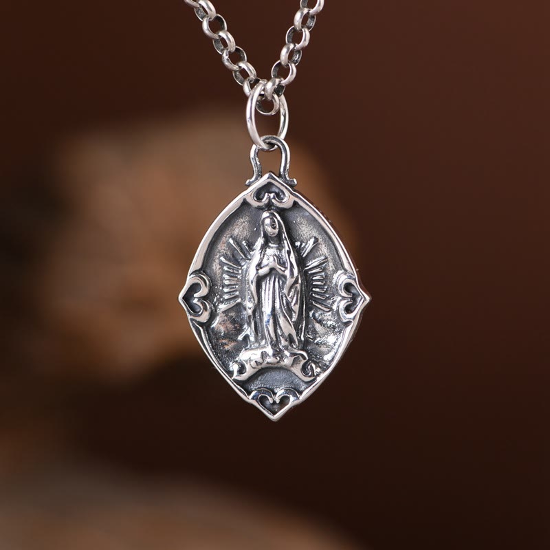 Christiandiscipleshop Retro Style Crafted Our Lady of Guadalupe Sterling Silver Pendant Necklace