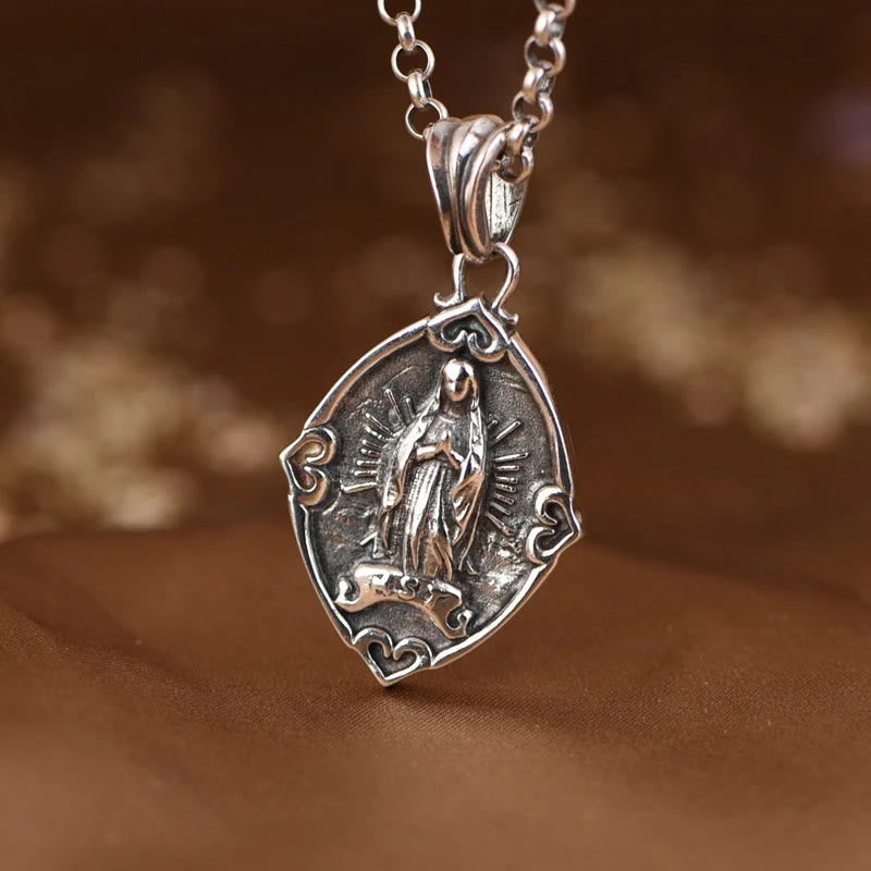 Christiandiscipleshop Retro Style Crafted Our Lady of Guadalupe Sterling Silver Pendant Necklace