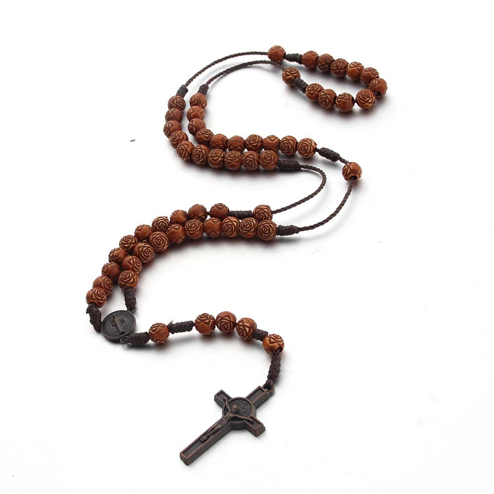 Christiandiscipleshop St. Benedict Medal & Crucifix of 8 mm Rose Brown Acrylic Nylon Cord Rosary