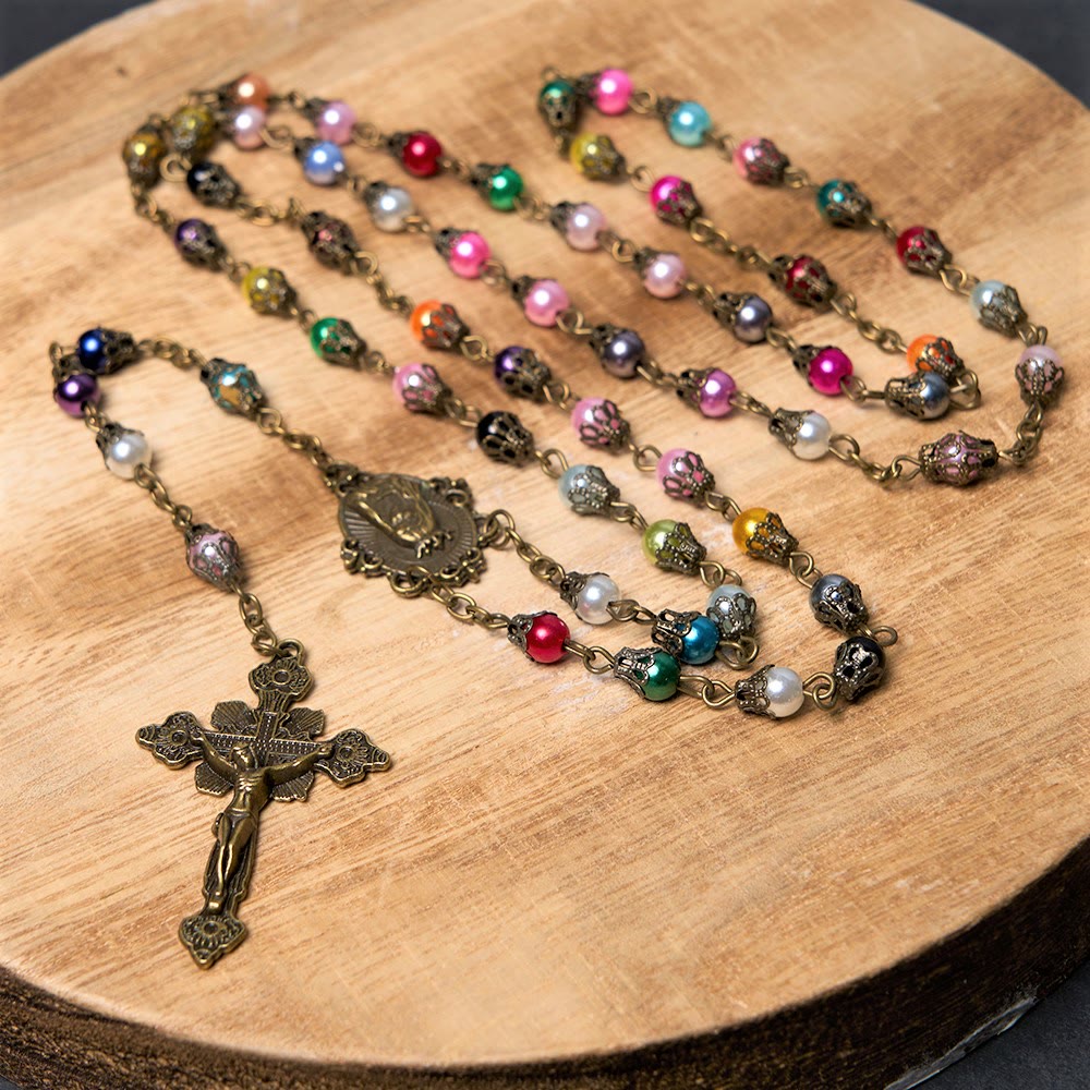 Christiandiscipleshop Our Lady of Fátima & Crucifix of 6 mm Round Multicolor Acrylic Alloy Chain Rosary