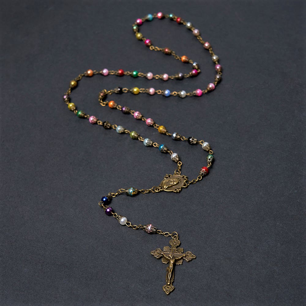 Christiandiscipleshop Our Lady of Fátima & Crucifix of 6 mm Round Multicolor Acrylic Alloy Chain Rosary