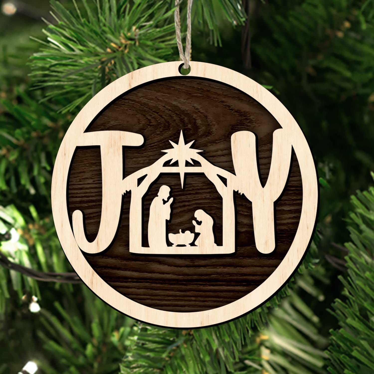 christiandiscipleshop Minimalist Style Wooden Nativity Scene Joy Pendant Christmas Nativity Hanging Ornaments