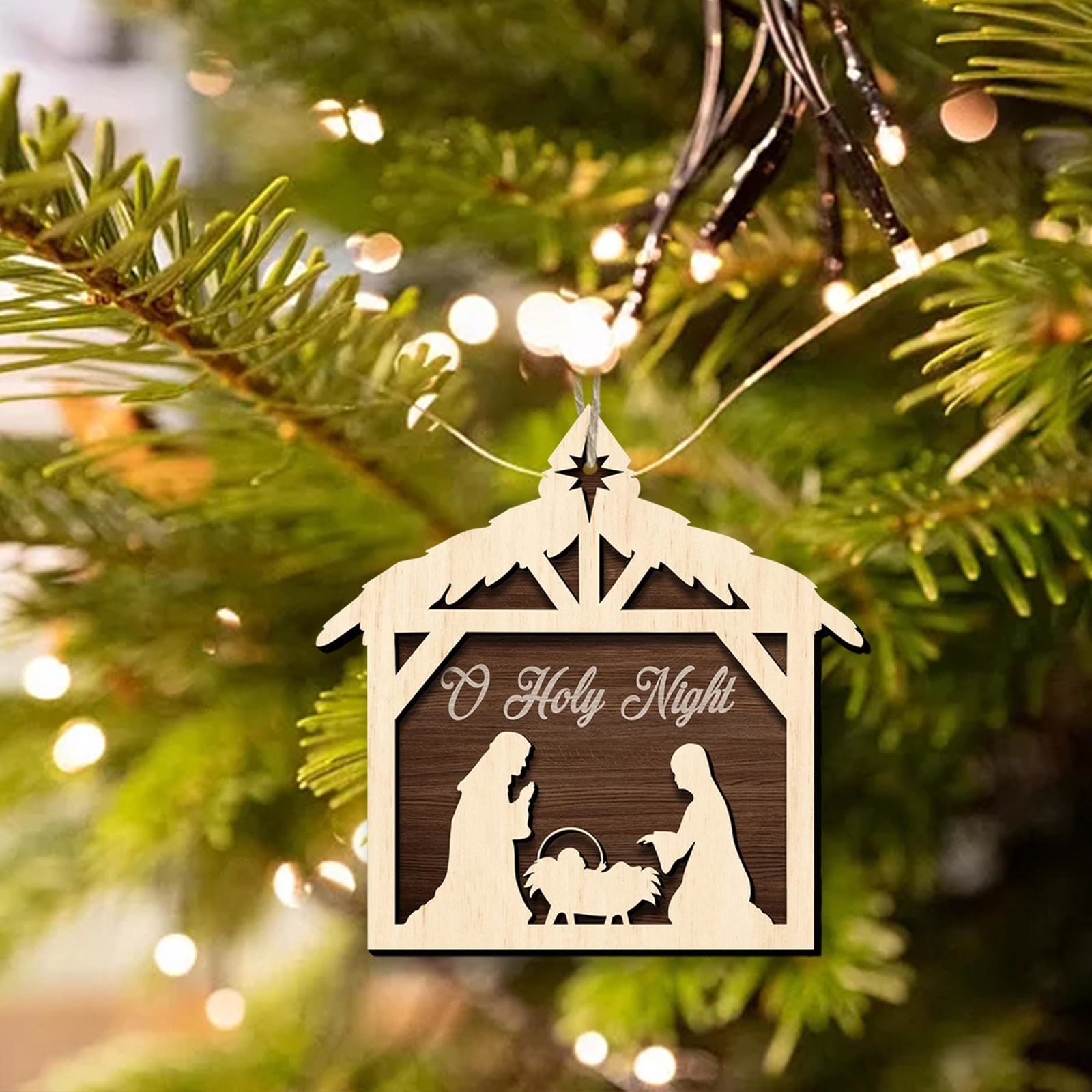Christiandiscipleshop Rustic Minimalist Style Nativity Scene Pendant Christmas Nativity Hanging Ornaments