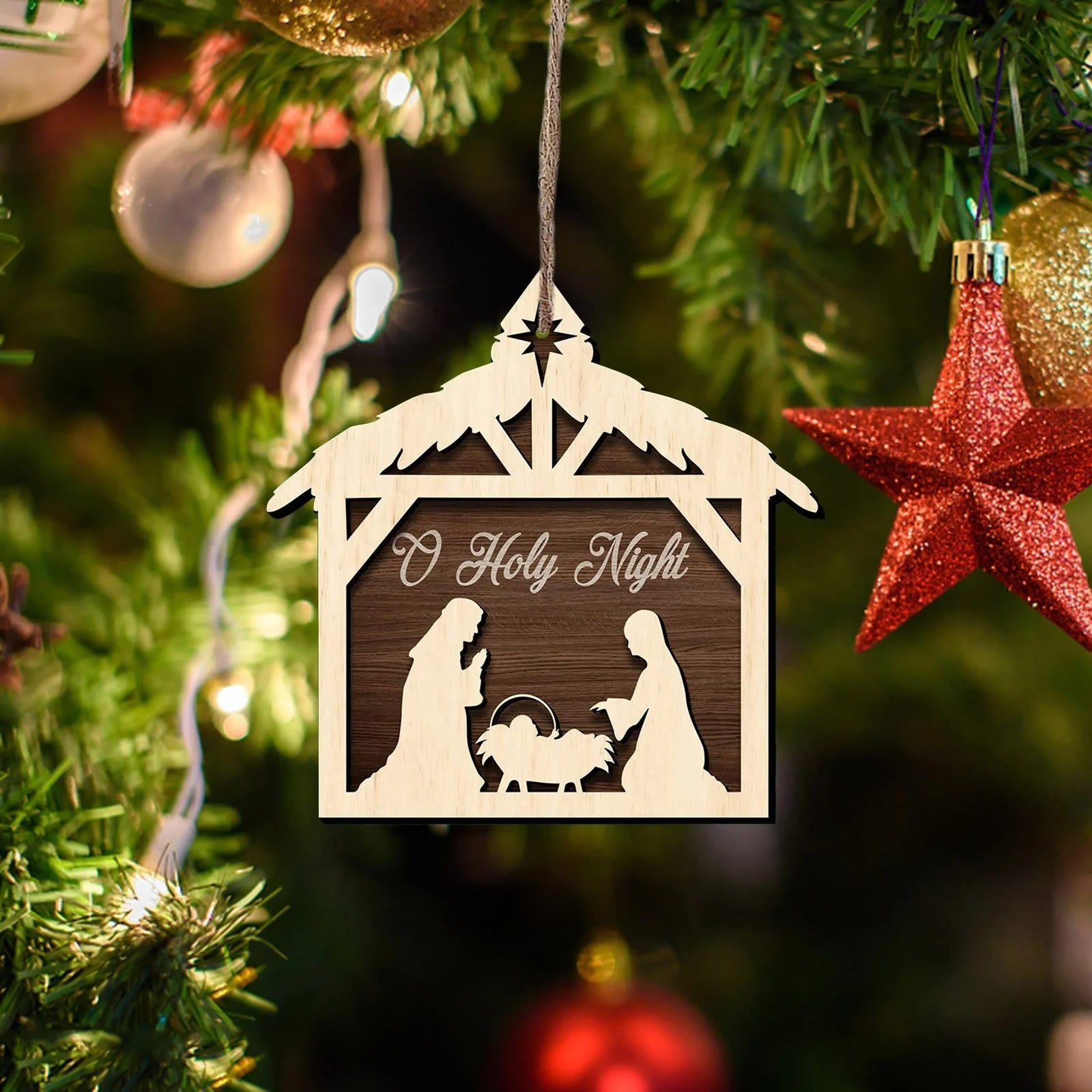 Christiandiscipleshop Rustic Minimalist Style Nativity Scene Pendant Christmas Nativity Hanging Ornaments