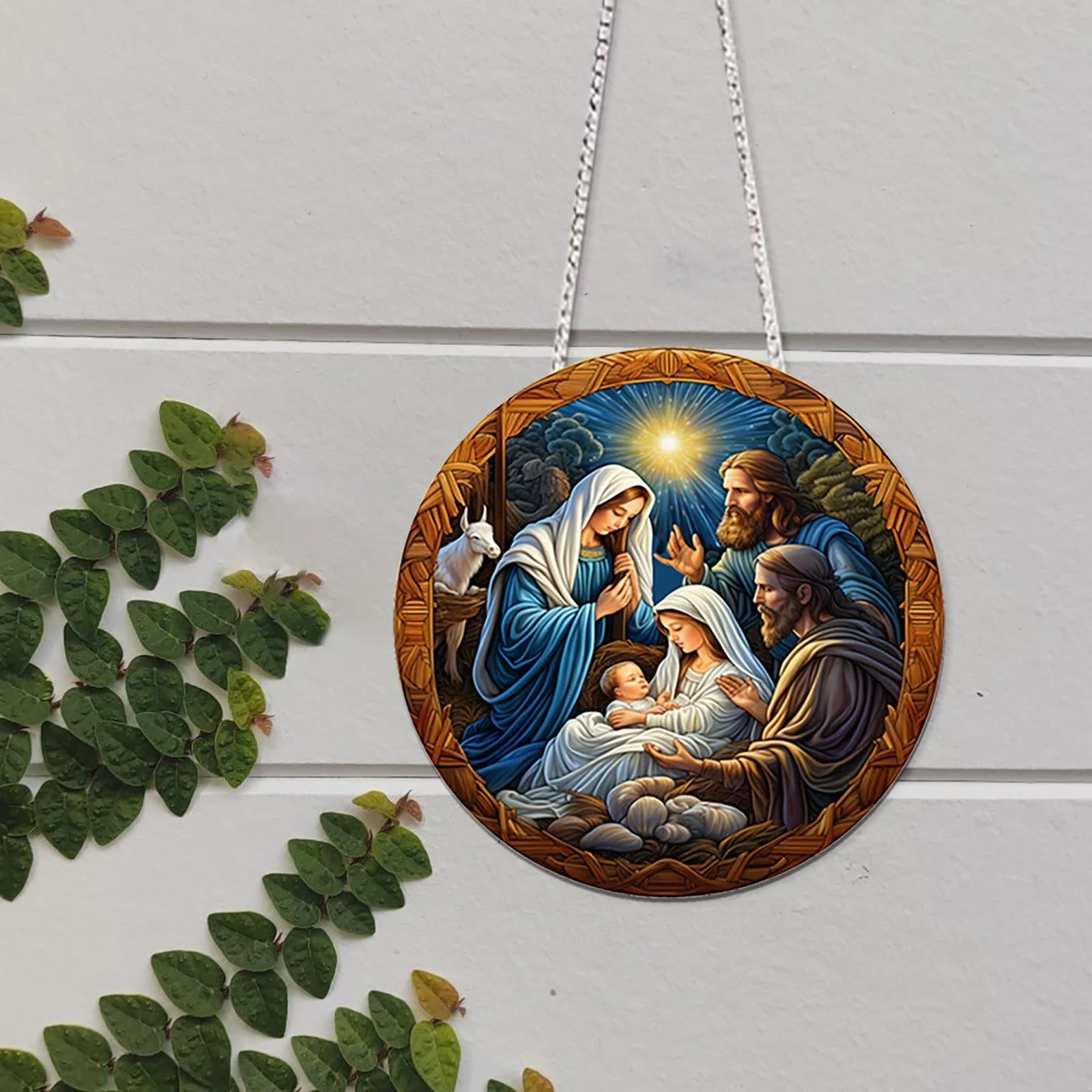 Christianartworkshop Classic Colored Style Jesus Nativity Scene Acrylic Pendant Christmas Nativity Hanging Ornaments
