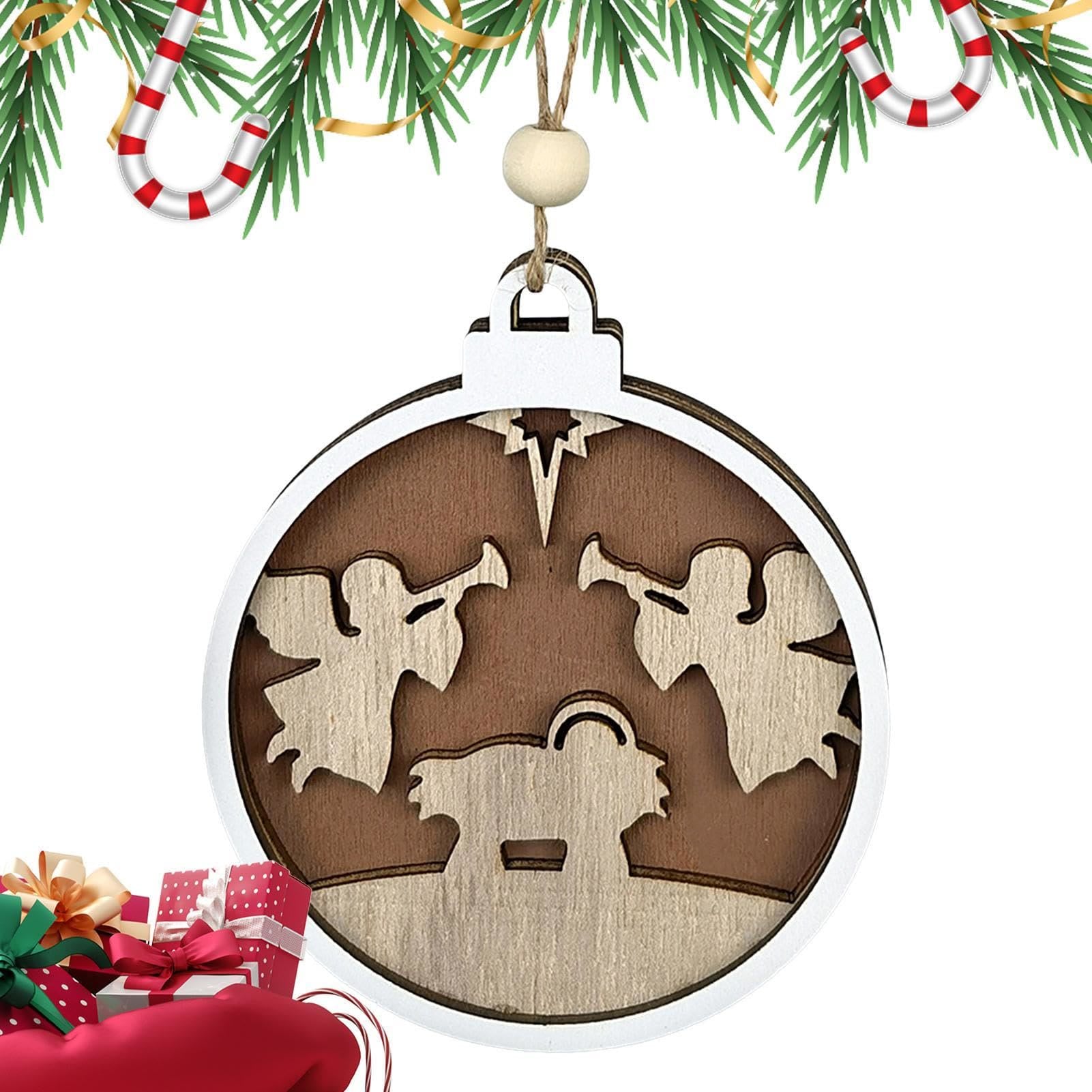 christiandiscipleshop Minimalist Style Layered Wooden Angelic Figures Nativity Scene Pendant Christmas Nativity Hanging Ornaments