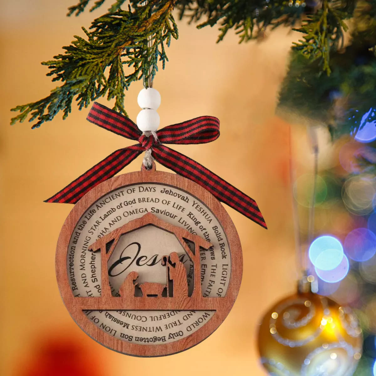 Christiandiscipleshop Rustic Style Wooden Layered Nativity Scene Jesus Titles Christmas Nativity Hanging Ornaments