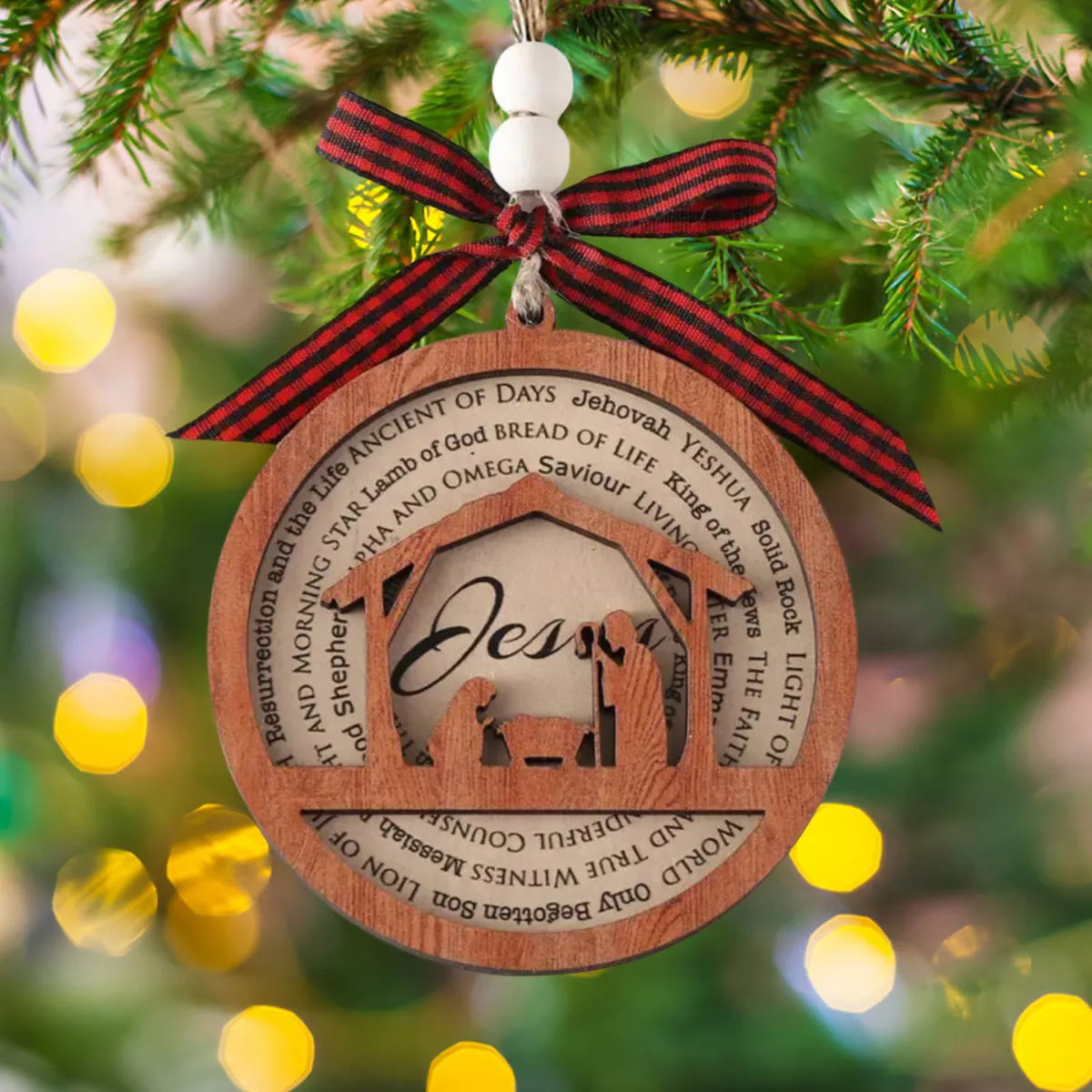 Christiandiscipleshop Rustic Style Wooden Layered Nativity Scene Jesus Titles Christmas Nativity Hanging Ornaments
