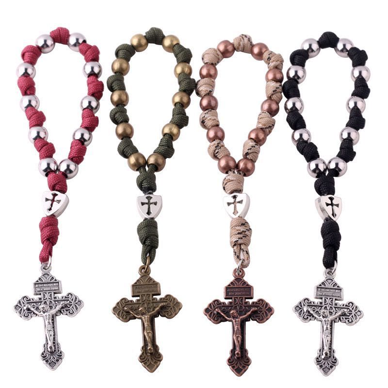 Christianartworkshop 4 Colors Paracord Handcrafted Pocket Rosary/Car Protection Hanging Pendant