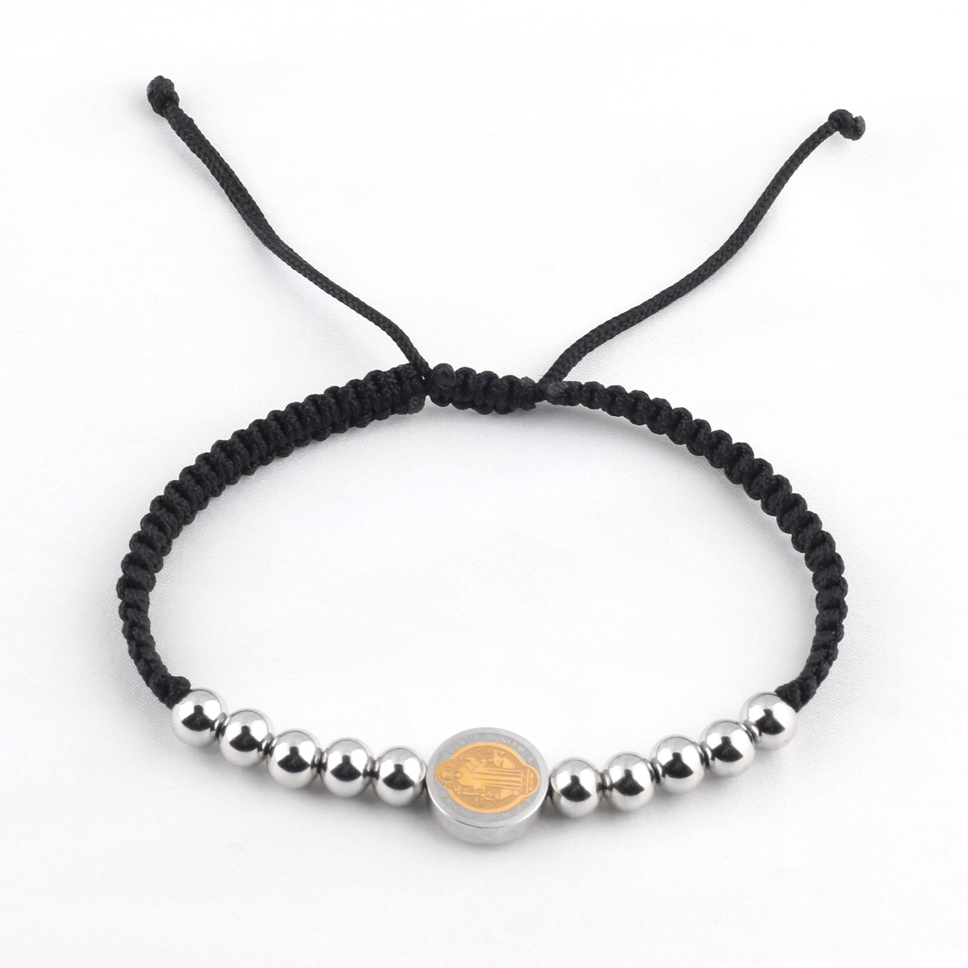 christiandiscipleshop Minimalist Style St. Benedict Medal Stainless Steel Beads Adjustable Nylon Cord Bracelet
