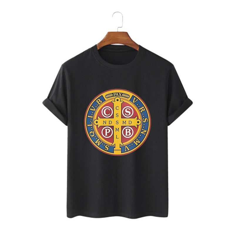 Christiandiscipleshop Classic Style Golden St. Benedict Medal Short Sleeve Washed T-shirt