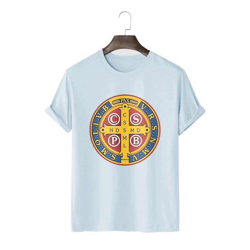 Christiandiscipleshop Classic Style Golden St. Benedict Medal Short Sleeve Washed T-shirt
