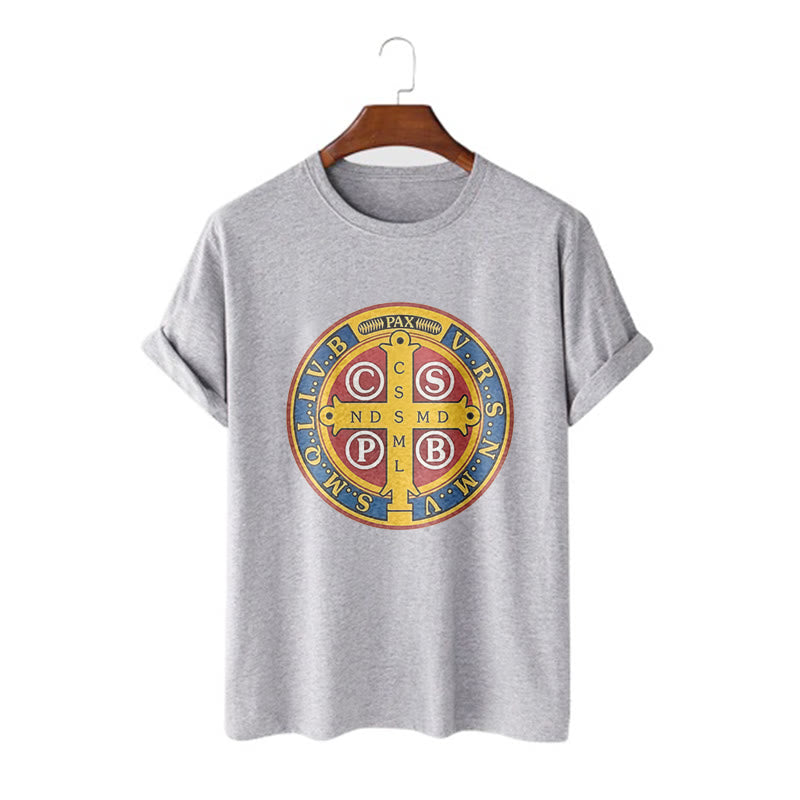 Christiandiscipleshop Classic Style Golden St. Benedict Medal Short Sleeve Washed T-shirt