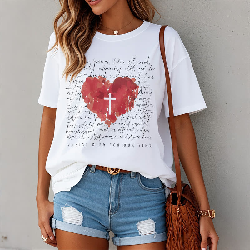Christiandiscipleshop Fresh Style Cross and Heart Short Sleeve Washed T-shirt