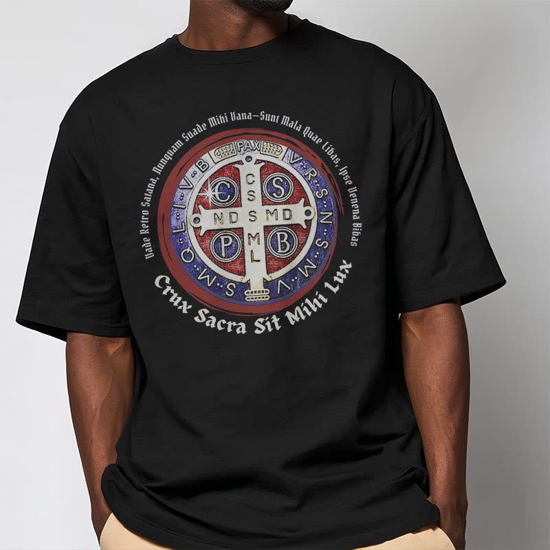 Christiandiscipleshop Classic Style Saint Benedict Medal Short Sleeve Washed T-shirt