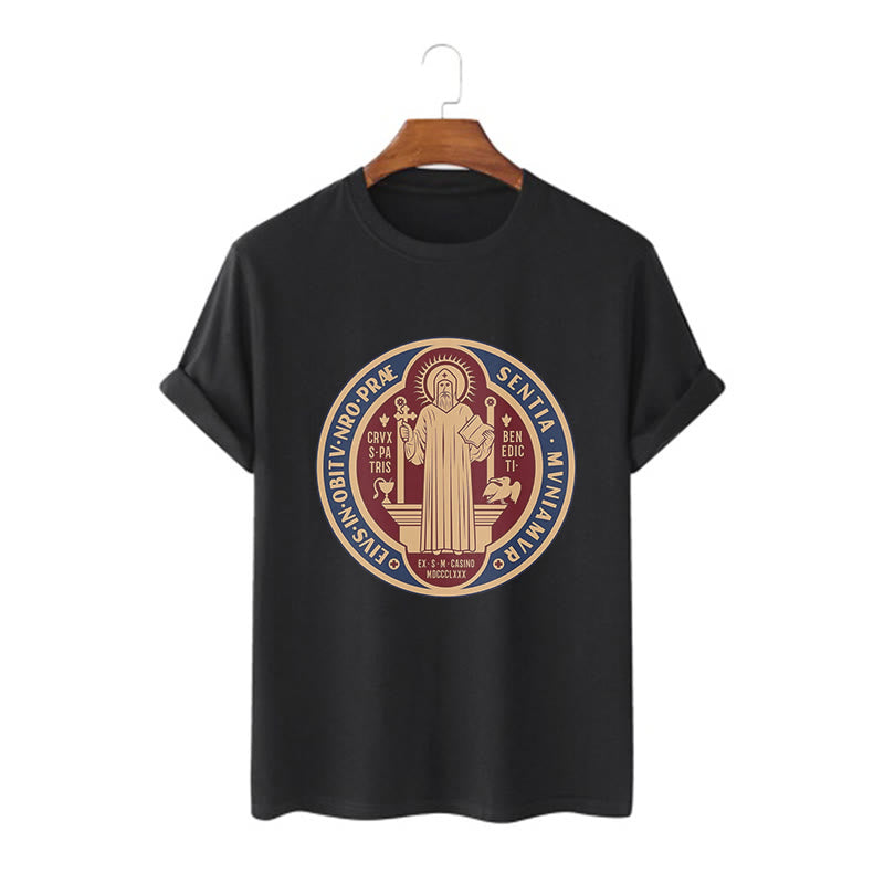 Christiandiscipleshop Classic Style Iconic Saint Benedict Medal Blessing Short Sleeve Washed T-shirt