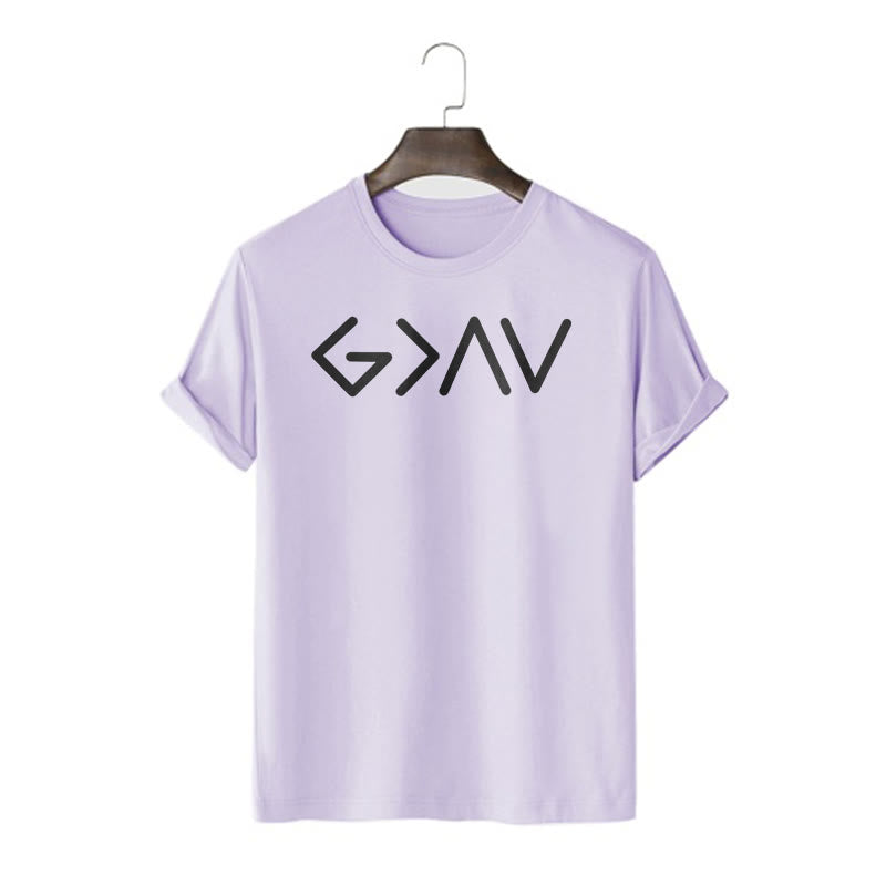 christiandiscipleshop Minimalist Style Faith-Inspired God Is Greater Short Sleeve Washed T-shirt