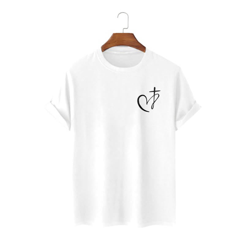 christiandiscipleshop Minimalist Style Blessed Heart And Cross Short Sleeve Washed T-shirt