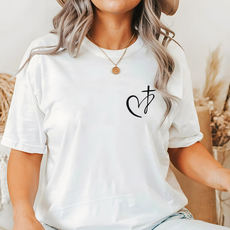christiandiscipleshop Minimalist Style Blessed Heart And Cross Short Sleeve Washed T-shirt