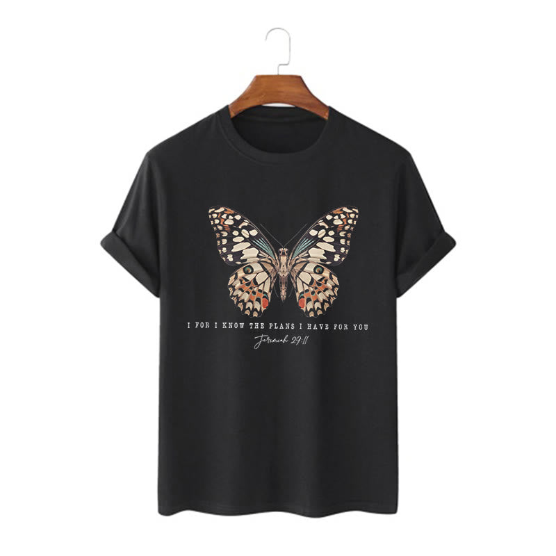 christiandiscipleshop Modern Style Quote Butterfly Jeremiah 29:11 Short Sleeve Washed T-shirt