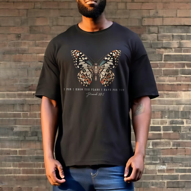 christiandiscipleshop Modern Style Quote Butterfly Jeremiah 29:11 Short Sleeve Washed T-shirt