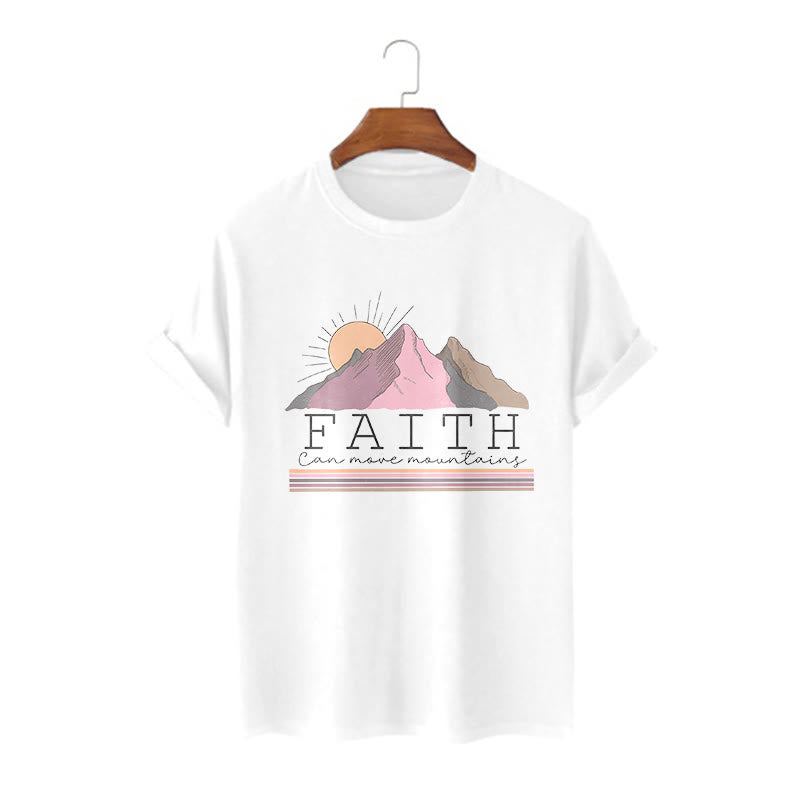 christiandiscipleshop Modern Style Faith Can Move Mountains Quote Short Sleeve Washed T-shirt