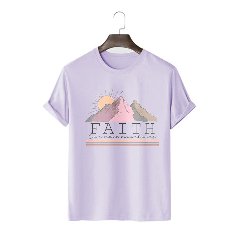 christiandiscipleshop Modern Style Faith Can Move Mountains Quote Short Sleeve Washed T-shirt