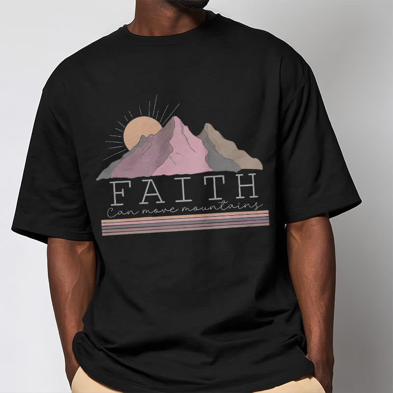 christiandiscipleshop Modern Style Faith Can Move Mountains Quote Short Sleeve Washed T-shirt