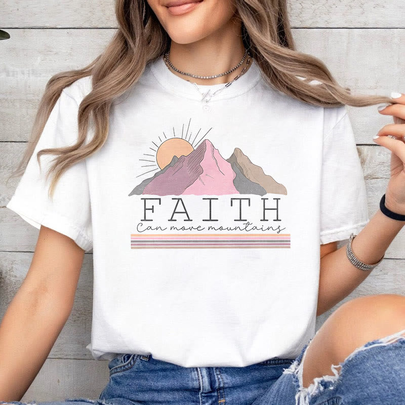 christiandiscipleshop Modern Style Faith Can Move Mountains Quote Short Sleeve Washed T-shirt