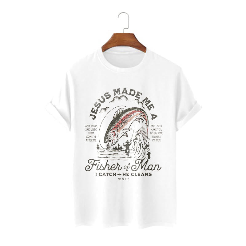 Christiandiscipleshop Quotaion Style Jesus Made Me A Fisher Of Man Short Sleeve Washed T-shirt