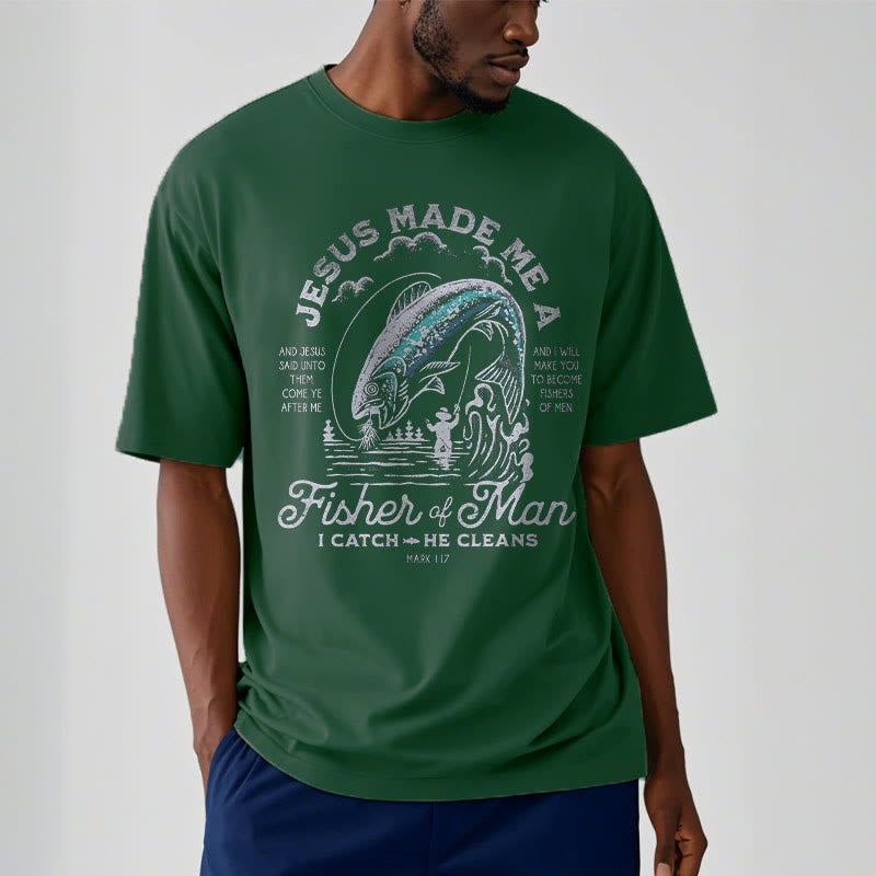 Christiandiscipleshop Quotaion Style Jesus Made Me A Fisher Of Man Short Sleeve Washed T-shirt