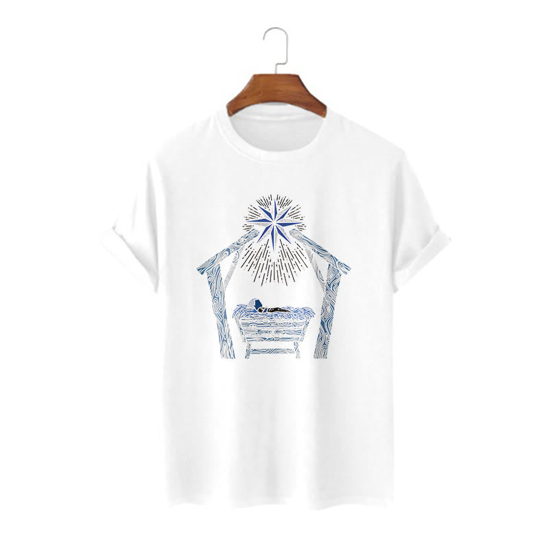 Christiandiscipleshop Classic Style Nativity Scene Manger And Star Short Sleeve Washed T-shirt