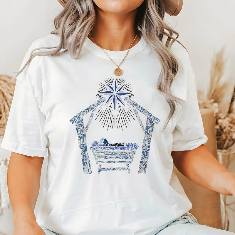 Christiandiscipleshop Classic Style Nativity Scene Manger And Star Short Sleeve Washed T-shirt