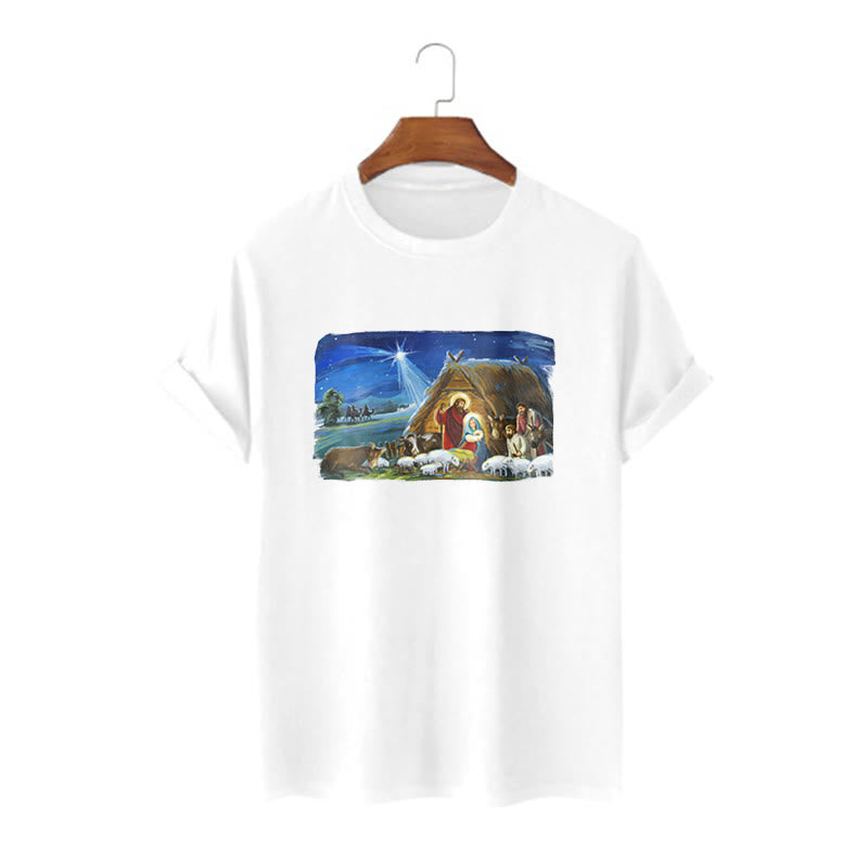 Christiandiscipleshop Colored Style Star Of Bethlehem Nativity Scene Short Sleeve Washed T-shirt