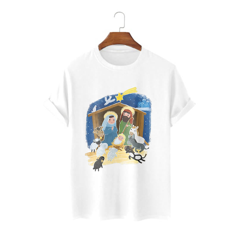 Christiandiscipleshop Colored Style Cartoon Nativity Scene Graphic Short Sleeve Washed T-shirt