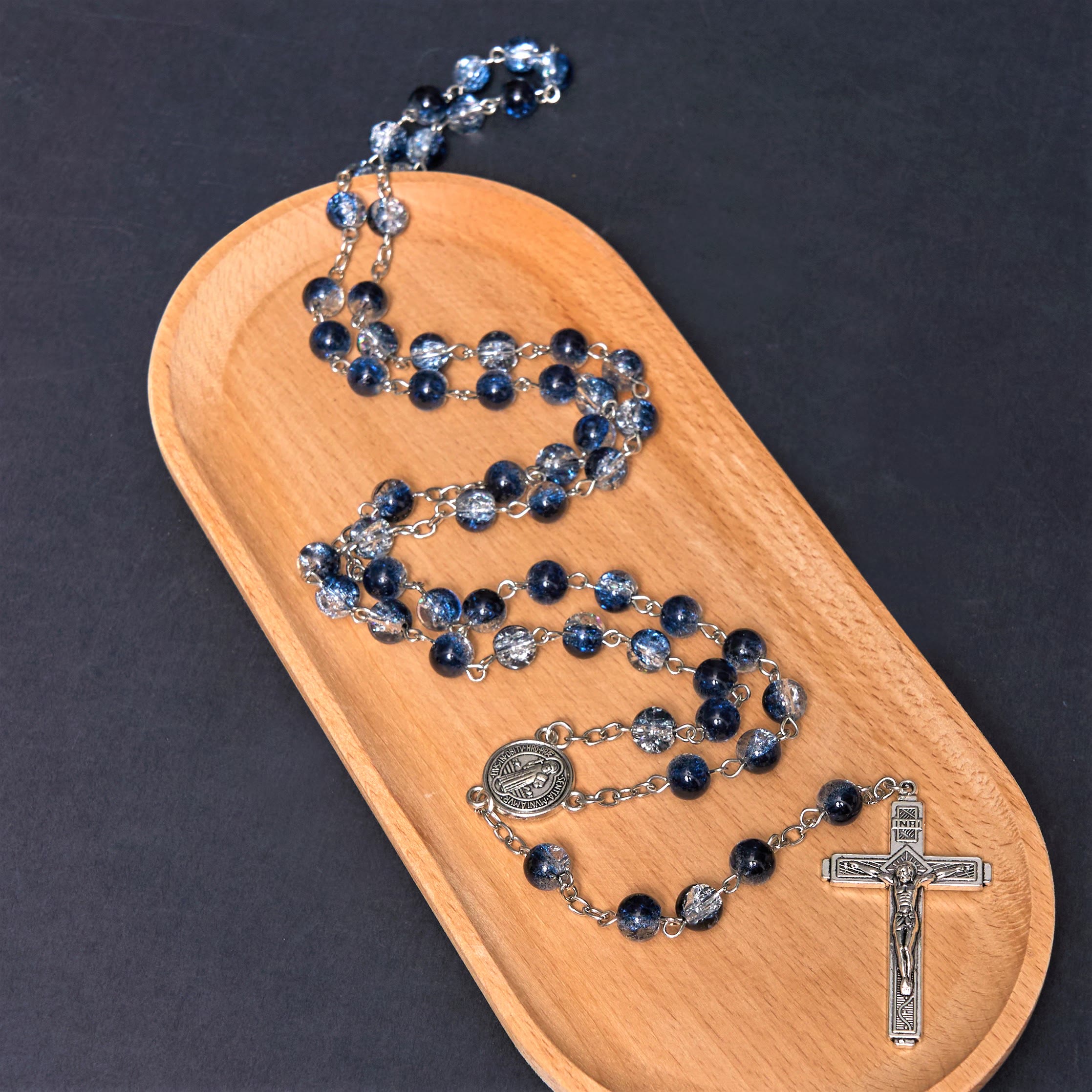 Christiandiscipleshop Classic Style St. Benedict Medal & Crucifix Blue Acrylic Rosary/Bracelet
