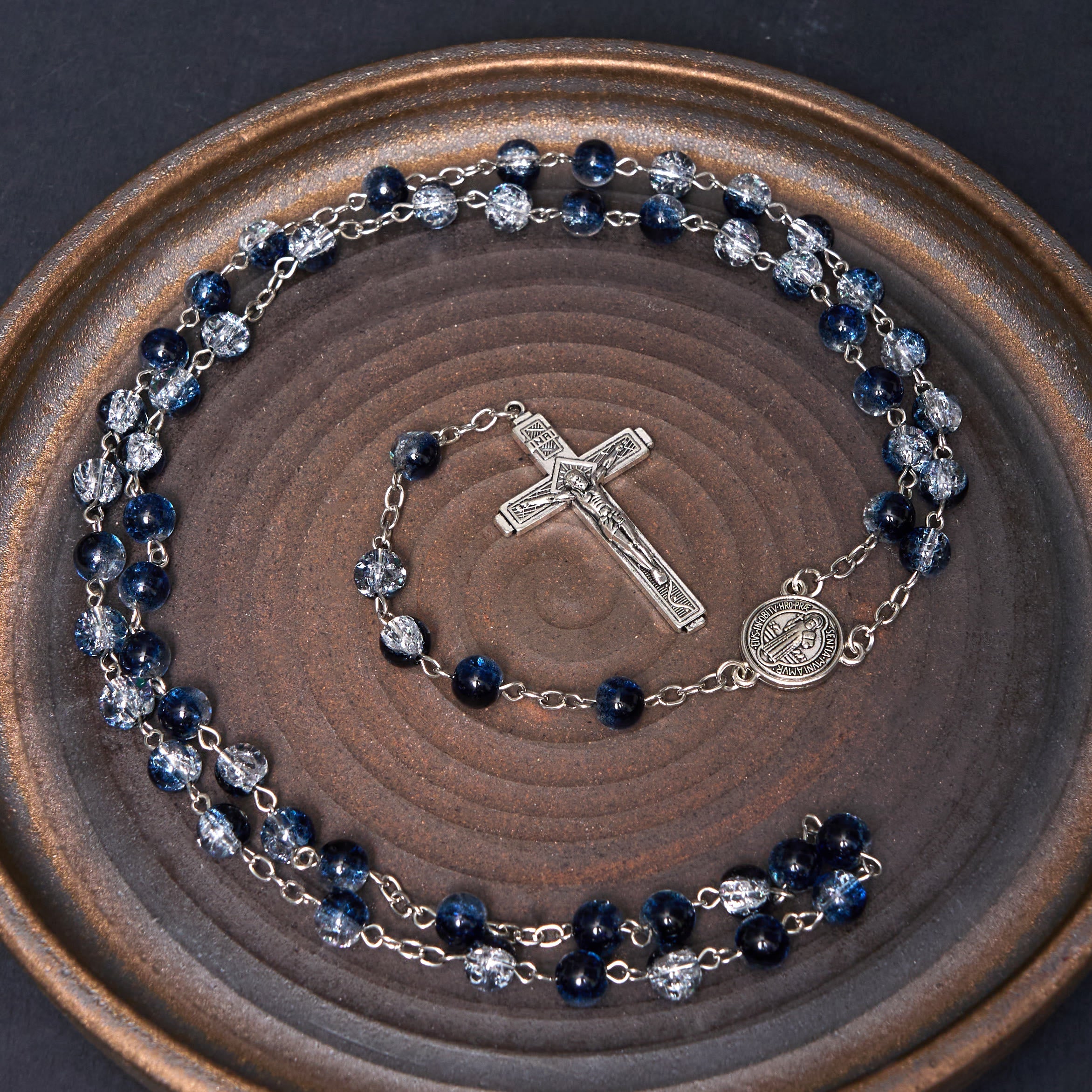 Christiandiscipleshop Classic Style St. Benedict Medal & Crucifix Blue Acrylic Rosary/Bracelet