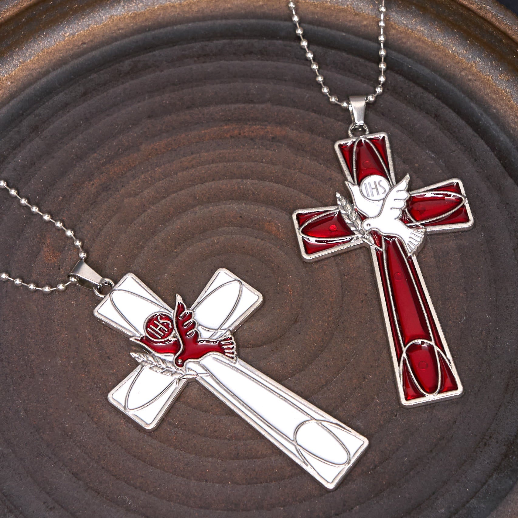 christiandiscipleshop Modern Style Retro IHS Holy Spirit Dove Cross Pendant Necklace
