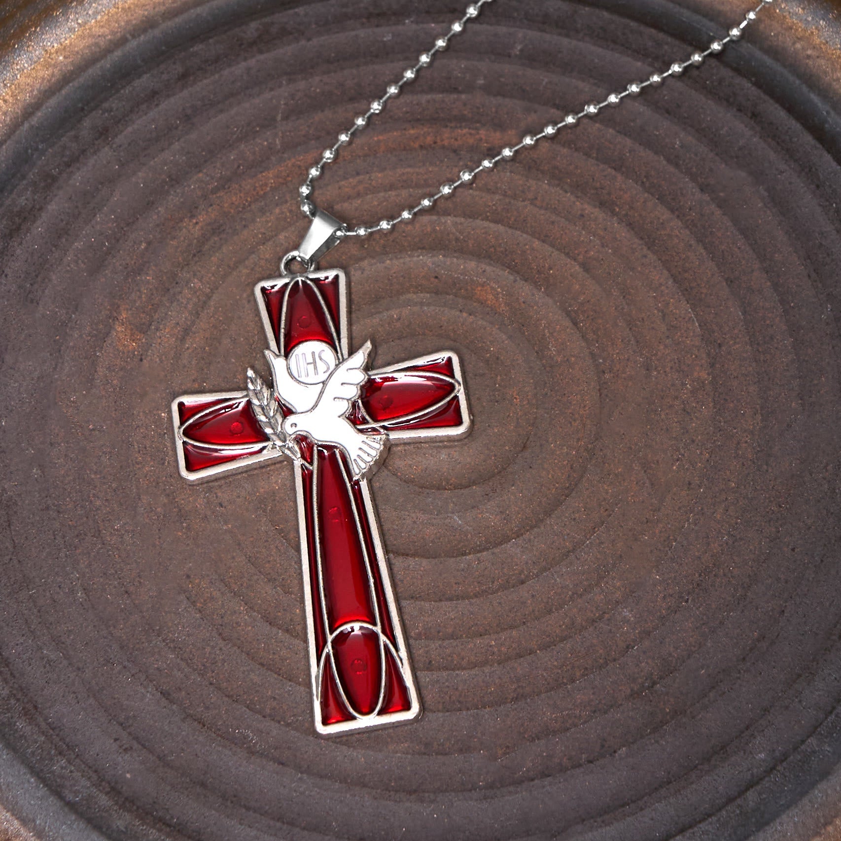 christiandiscipleshop Modern Style Retro IHS Holy Spirit Dove Cross Pendant Necklace