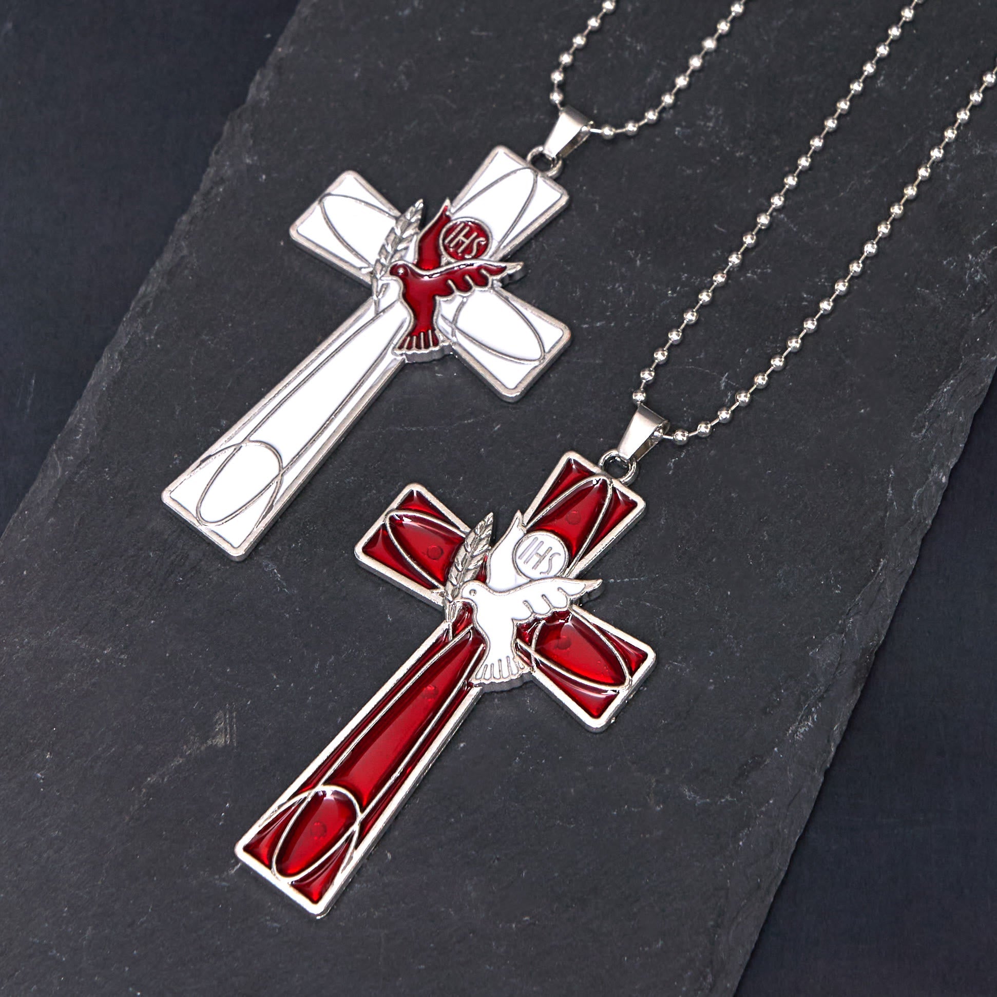 christiandiscipleshop Modern Style Retro IHS Holy Spirit Dove Cross Pendant Necklace
